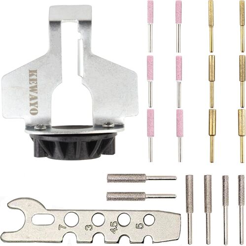 MEVRONISSHOP-Kit d'affûtage de tronçonneuse 20 pièces - Limes diamantées - Guide d'angle pour perceuse, tronçonneuse, Lame et Tondeuse à Gazon