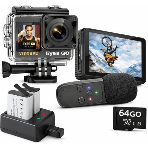 Mevronisshop-5k Caméra Sport 5k30fps 4k60fps 120fps Marque Française 31 Accessoires Photo 50mp 2 Ecrans Tactile Vlog Télécommande Micro 360° Stabilisateur E.I.S 2.0 Étanche 30m Carte Sdxc 64go 2x1350