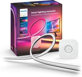 Mevronisshop-White And Color, Kit Démarrage Lightstrip Hue Play Gradient Pc, Écran 32-34 Pouces + Pont, Synchronisation De La Lumière Avec Le Jeu, Compatible Alexa, Google Et Apple