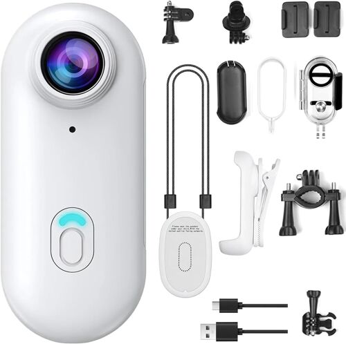 Mevronisshop-Caméra Sport Wifi Étanche 30 M/98 Ft,Camera Thumb Action 1080p Grand Angle 120 ° Body Cam Vlog Pour Vélo,Ski, Plongée Accessoires Multifonctions Blanc