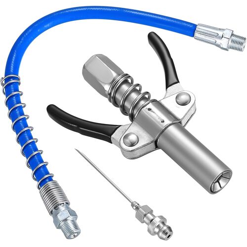 MEVRONISSHOP-G Coupleur pour Pompe à Graisse, Embout Pompe a Graisse Manuelle, Coupleur Raccord de Pistolet à Graisse, Embout Graissage à Double Poignée avec 30cm Tuyau, avec 18G Aiguille pour Pompe