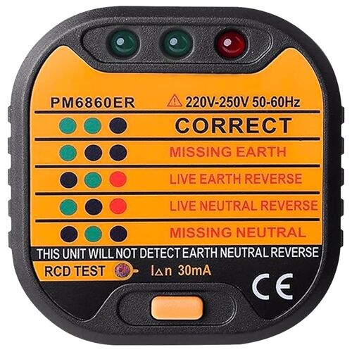 MEVRONISSHOP-Testeur de Prise, Testeur de Circuit Electrique, Détecteur de Polarité de Circuit 220-250V, avec Test RCD, Adapté À la Détection de Câblage de Prise de Courant