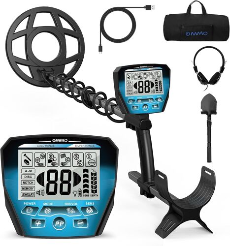 MEVRONISSHOP-Detecteur de Metaux Professionnel pour Adultes, Détecteur de Métaux Rechargeable USB, 6 Modes, Haute Précision, IP68 Détecteur de Métaux à Bobine étanche avec Pelle, Bleu