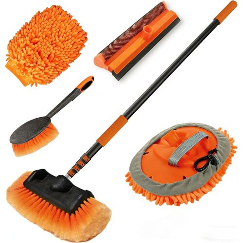 Mevronisshop-Brosse Nettoyage Voiture Avec Perche Telescopique 3,6m, Brosse Lavage Voiture Avec Brosse Douce, Serpillière En Microfibre, Raclette Vitre, Gant, Brosse Jantes Pour Camping-Car, Camion