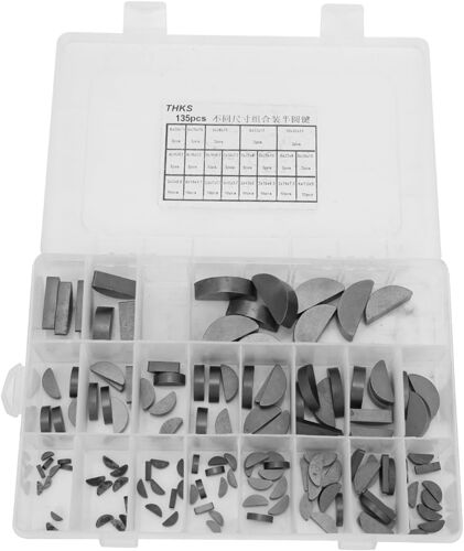 Mevronisshop-135 Pcs Kit D'assortiment De Clavettes Woodruff Pour Volant, Poulie Et Manivelle En Acier Inoxydable Semi-Circulaire Haute Performance À Usage Multiple Avec Boîte De Rangement,