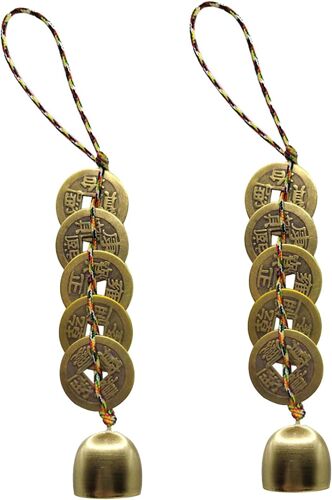 Mevronisshop-Carillons Éoliens Feng Shui,2 Pcs Cloches Chinoises Feng Shui Avec 5 Pièces Impériales,Décoration De Jardin,Maison Et Voiture,Carillons D'intérieur/Extérieur Pour La Chance,Cadeau D'amit