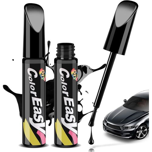 Kalanka-2 Pièces Stylo Retouche Peinture Noir Brillant, Stylo Retouche Voiture, 12ml Stylo Réparation Des Rayures Auto De Peinture, Stylo Anti Rayure Voiture, Anti Rayure Pour Carrosserie Moto Voitur