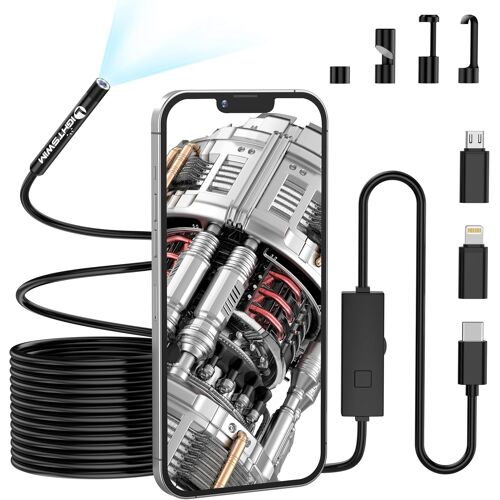 MEVRONISSHOP-Caméra d'inspection Serpent endoscopique 5,5 mm 1920P, caméra de Type C avec 8 lumières LED pour Smartphone Android et iOS, iPhone, iPad, Samsung (16,5 Pieds/5 m)