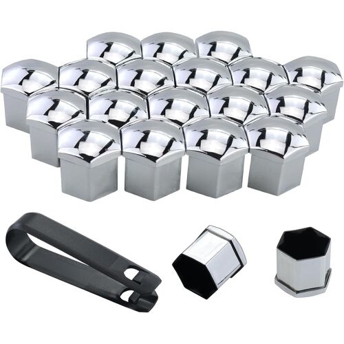 Mevronisshop-Lot De 20 Cache-Écrous De Roue Universels Avec Outil De Démontage Pour Voitures, Capuchons De Écrous De Roue Hexagonaux (Argent, 19 Mm)