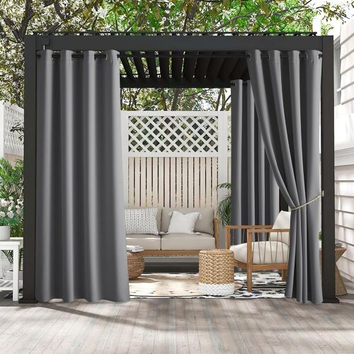 Mevronisshop-Lot De 2 Rideaux Exterieur À Oeillets, Processus Anti-Décoloration, L132xh213cm, Gris, Rideaux Et Draperies Occultants Pour Pergola Patio Terrasse Jardin