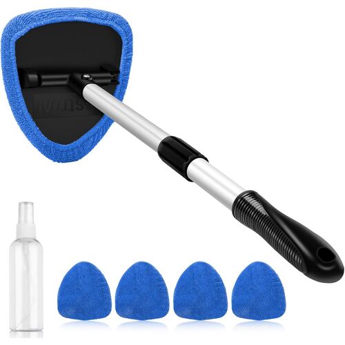 Mevronisshop-Nettoyant Pour Pare-Brise, 4 Nouveau Chiffons Torsadés, Nettoyage De Pare-Brise Avec Poignée Télescopique Kit D'essuie-Glace Intérieur Automatique, Bleu