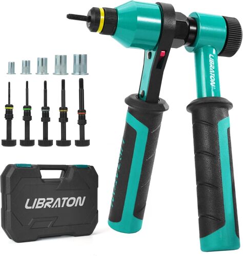 MEVRONISSHOP-Pince a Insert, Pince à Insert Fileté, Pince à Écrous à Cliquet Professionnel, Pince a Sertir avec 5 Mandrins Métriques, 5 Écrous de Buse, 50 Insert Fileté, Étui, Pince Ecrou pour Répara