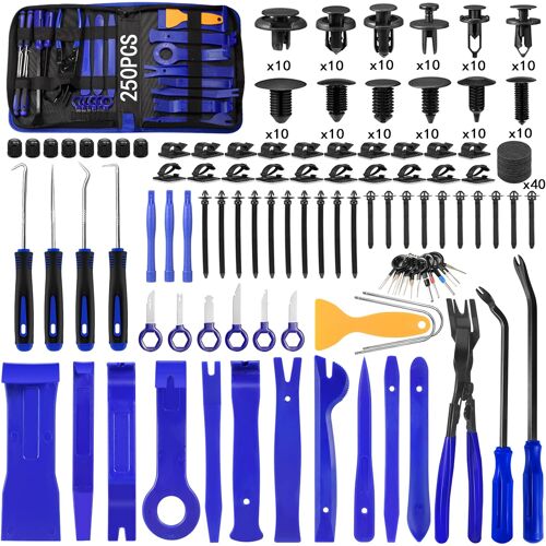 MEVRONISSHOP-250 PCS Outils de démontage de voiture, Démontage de Garnitures pour Panneau Suppression Installation Garniture Intérieure Outils avec Rivet Clips Plastique pour Radio De Bord De Voiture