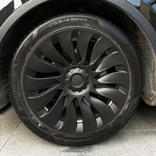 Mevronisshop-Kavanic Pour Enjoliveur De Roue Tesla Model Y 48,3 Cm Noir Mat Avec Logo Symétrique (4 Pièces) Style Uberturbine 2020-2024 Modèle Y Gemini De Remplacement