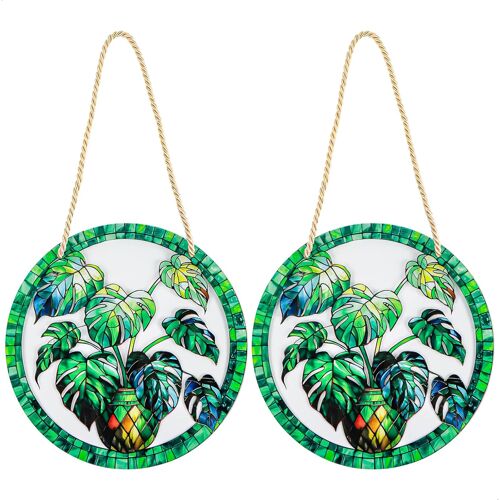 KALANKA-Attrape Soleil,Suncatcher en Acrylique à Suspendre,Modelage de Plantes Vertes,Sun Catcher Impression Recto-Verso avec Corde pour Rebord Fenêtre,Terrasse,Mur,Maison et Jardin,2 Pièces