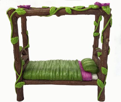 MEVRONISSHOP-Lit Bébé Nain Féerique Miniature - Lit 4 Poteaux Miniature pour Votre Fée et Nain de Jardin, Lutin et Farfadet - Accessoire Jardin Féerique
