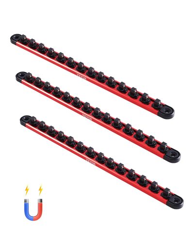 Mevronisshop-Kit Organisateurs De Douilles En Rails Aluminium, Lot De 3, Plateaux De Douilles Métriques Sae 1/4'', 3/8'', 1/2'', Avec Clips Rotatifs 360° Pour Boîte Outils, Capacité 40 Douilles, Roug