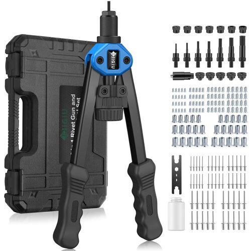 MEVRONISSHOP-2 EN 1 Riveteuse Manuelle et Pistolet à Écrou Professionnel Pince à Insert Fileté avec 110 Écrous et 7 Mandrins M3-M12 Pince à Rivets 5 en 1 avec 50 Rivets dans un Étui de Transport - Bl
