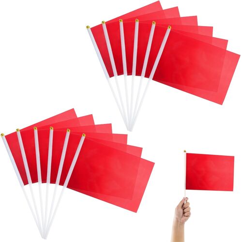 Mevronisshop-Mini Drapeaux À Manivelle Avec Poteau - Couleur Unie Pour Célébrer La Coupe Du Monde, Fête, Festival, Décoration École Et Jardin, 12pc (Rouge)