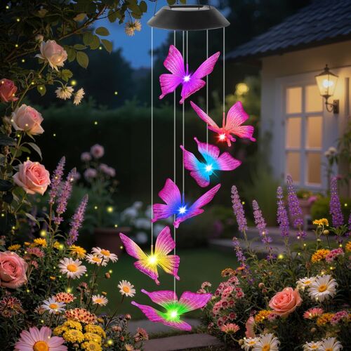 KALANKA-Solaires Papillon Carillon Éoliens Exterieur, Multicolore, Étanche, Papillons Solaires à Suspendre à l'extérieur, Fête des Mères Noël Cadeau pour Maman, Décoration pour Balcon, Terrasse, Jard