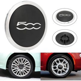 Mevronisshop-Enjoliveur Fiat 500, Remplacement Direct Du Cache Moyeu D`Origine Pour Fiat 500 2012-2022 - Abs Résistant (1 Bord Argent Lettres Argent)