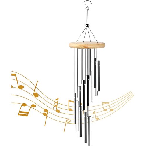 Mevronisshop-Carillons Décoratifs Avec 12 Tubes En Aluminium, Bois Massif Carillons Éoliens, Article Carillon A Vent Exterieur, Carillon À Vent De Jardin Pour Jardin Maison Patio Balcon Décoration