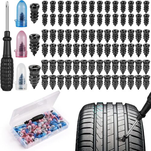 Mevronisshop-Samulee 85 Pièces Kit Reparation Pneu Voiture, Kit Anti Crevaison Voiture, Clous Pneus Voiture, Pour Auto Moto Camion Tracteur