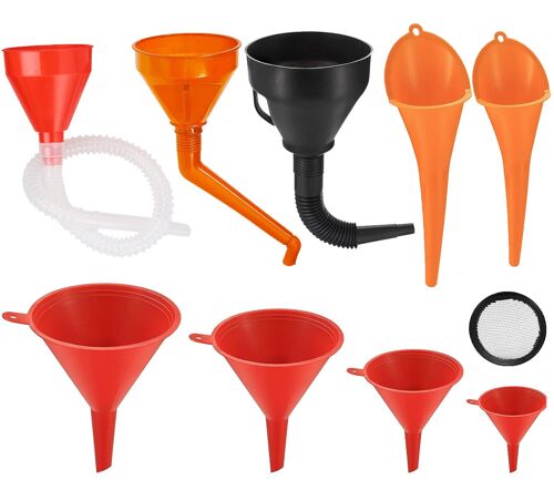 Mevronisshop-Lot De 9 Entonnoirs De Carburant De Bouche Plastique Flexibles À Angle Droit, Entonnoir Universel À Essence Avec Bec Détachable Et Entonnoirs À Longue Pour Moto Voiture Automobile