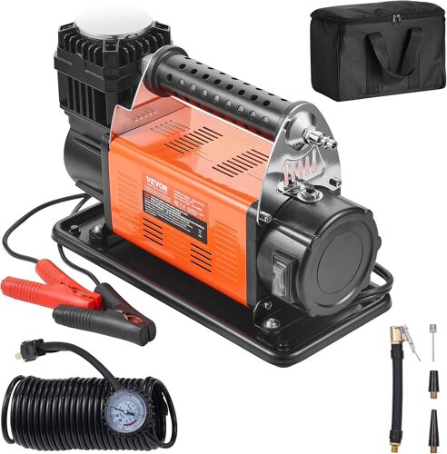 Mevronisshop-Compresseur D'air Robuste 12 V, Gonfleur De Pneus Portable 200 L/Min, Kit Gonflage Pneus 10,3 Bar, Pompe À Air Tout-Terrain Avec Adaptateurs, Manomètre, Pour Camions, Voitures, Suv, Camp