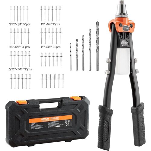 Mevronisshop-Riveteuse Manuelle À Deux Mains, Kit D'outils À Riveter Complet, Pour Métal Automobile Maison, Pince À Rivet Aveugle Avec 230 Rivets, 5 Embouts Interchangeables, 5 Forets Et 1 Mallette