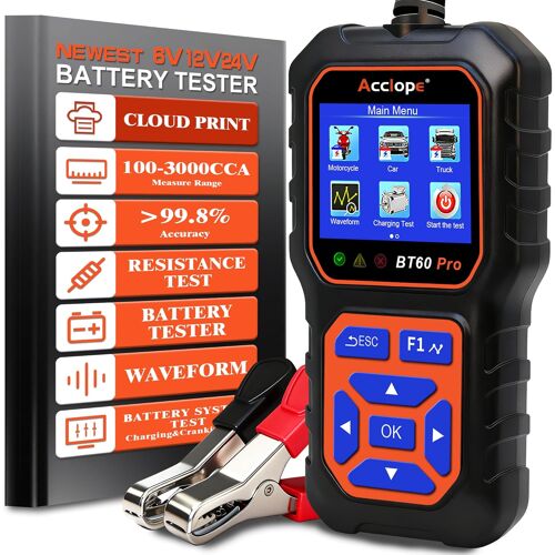 Mevronisshop-Bt60 Pro Testeur De Batterie Avec Impression Cloud 100-3000 Cca 6v 12v 24v Agm Lithium Gel Batterie Analyseur Numérique Alternateur Système De Charge Et Démarrage Voiture Moto Camions Ma