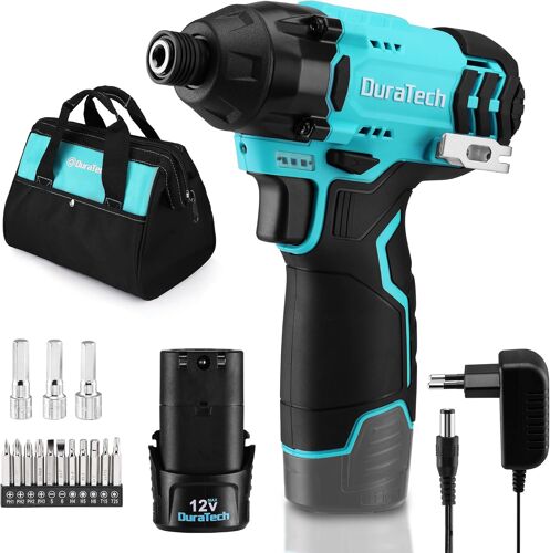 MEVRONISSHOP-Visseuse à Choc sans Fil 12 V avec Batterie 2,0 Ah, Tournevis Electrique, Couple de 100 N.m, 2400 tr/min, Mandrin Rapide 6 mm, Lampe LED et Chargeur, Vitesse Variable