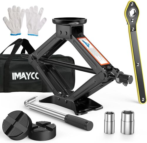 Mevronisshop-Universel Cric Voiture 1.5t,Crique Voiture Avec 2 Tampon Caoutchouc,Évite Les Rayures Sur La Carrosserie,Acier Allié Premium,Portable Cric De Levage Avec Clé Pour Écrous De Roue,Kit Urge