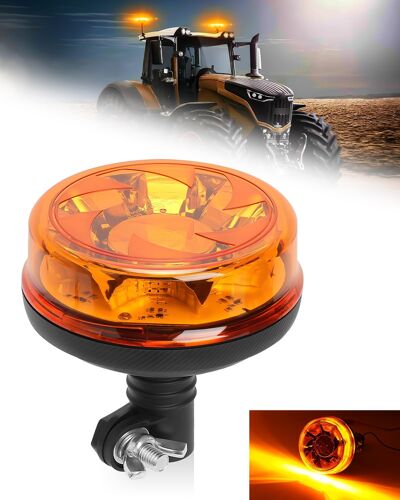 MEVRONISSHOP-Lumière Stroboscopique LED Gyrophare LED 12/24V Gyrophare led Rotatif avec E9 6 Modes de Flash IP67 Étanche 16W Ambre pour Véhicules Agricoles Camion Chariots Élévateurs