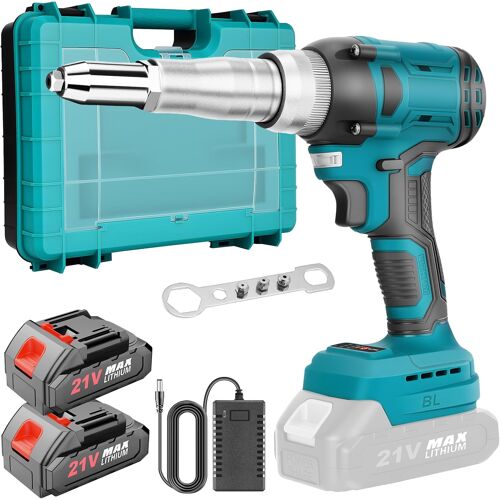 MEVRONISSHOP-Pince à Riveter Sans Fil Compatible avec la Maa-kita 21V Batterie avec 2 Batteries, 20,000 N Riveteuse Electrique, Pince à Riveter Electrique pour Rivets en Aluminium de 2,4-4,8 mm