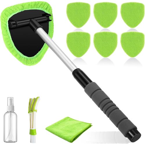 Mevronisshop-Nettoyant Pour Pare-Brise,Nettoyage Pare Brise Kit,6 Nouveau Chiffons Torsadés, Nettoyage De Pare-Brise Avec Poignée Télescopique Kit D'essuie-Glace Intérieur Automatique