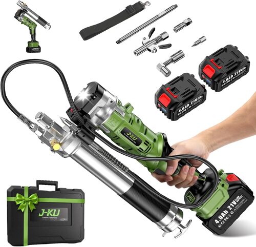 MEVRONISSHOP-Pompe a Graisse Électrique avec 2 x 4,0 Ah Batteries : 2 en 1 12000 PSI Pistolet à Graisse Sans Fil, Débit 150ml/min, Tuyau Flexible de 1m & Raccord à 90°, Idéal pour l'Entretien de Engi