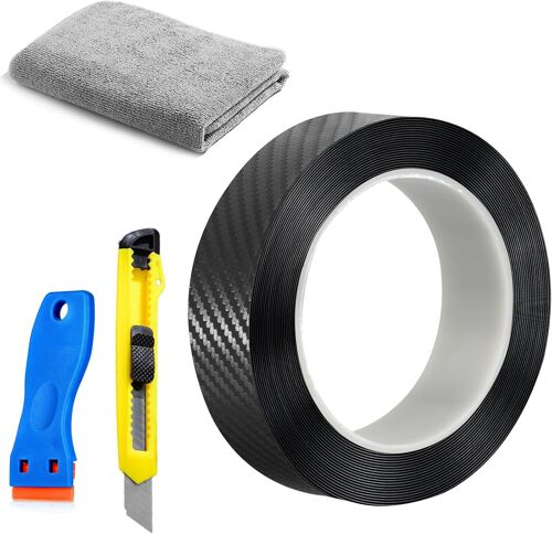 Mevronisshop-Film Adhésif Noir, 3 Cm X 10 M Films De Protection, Film Carbone Voiture Autocollant Seuil De Porte Adhesif, Protecteur De Seuil Bord Porte De Voiture Pour Pare-Chocs De Moto + Outil Ins