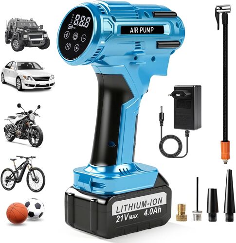 Mevronisshop-Compresseur À Air Portatif, Gonfleur Pneus Voiture Sans Fil, 150 Psi, Inflation Rapide, Avec 4,0 Ah Batterie 21v, Ecran Lcd, Pour Voiture, Moto, Vélo, Ballon