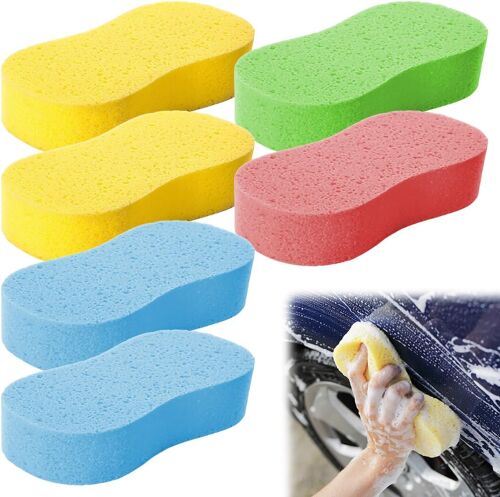 MEVRONISSHOP-6 Pièces Éponges de Lavage Voiture, Grosse Eponge, Eponge Voiture Lavage Exterieur pour Nettoyage de Voiture Lavage Vitres Cuisine, Entretien de Voiture