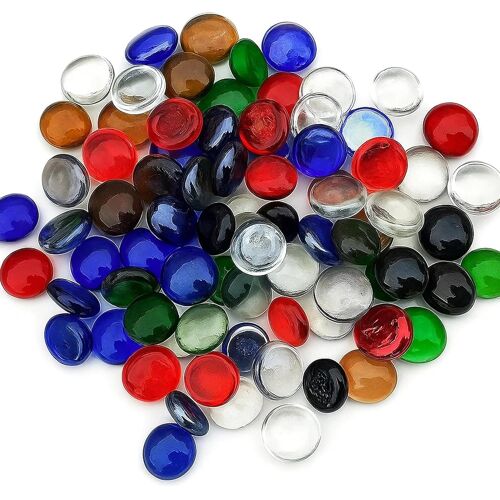 Mevronisshop-Galets En Verre Colorés 955g, Petit Cailloux Décoratifs 17¿20mm Pour Vase, Aquarium, Jardin ¿ Colored Pebbles Bleu Vert Rouge, Galets Cristal, Billes Enfant Forme & Pierre Décorative(180