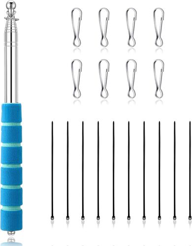 Mevronisshop-2 Mètres Mât De Drapeau Télescopique En Acier Inoxydable Bâton De Drapeau Extensible Mât Portable Avec 8 Crochets Pour Camping Touriste Enseignement (Bleu)