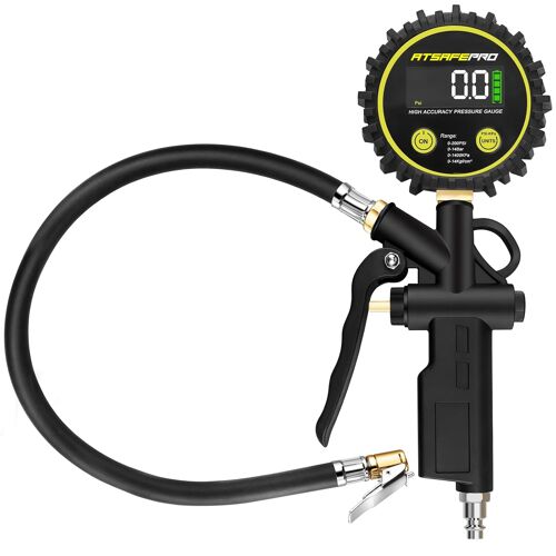 Mevronisshop-Numérique Gonfleur Pneus Voiture 14 Bar 200 Psi,3-En-1 Professionnel Numérique Manomètre Pression Pneu Haute Précision 0.01bar 4 Unités, Accessoires Voiture Pour Vélo, Camion, Moto