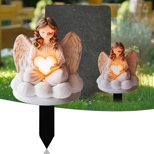 MEVRONISSHOP-Décoration funéraire 2D résistante aux intempéries - Plaque de cour avec design ange en acrylique - Décoration de cimetière élégante - Pour cour en pot et tombe - Cadeau de baptême