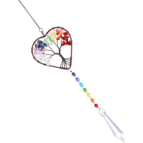 MEVRONISSHOP-Attrape Soleil Arbre de Vie en Cristal en Forme de c?ur Arc en Ciel, Pierres de Chakra, Ornement à Suspendre pour fenêtre, Pendentif de Jardin coloré, décoration de Maison, de Voiture
