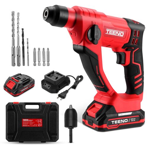Marteau perforateur sans fil 20V SDS-Plus, ¿14 mm, 2 x 2.0Ah Batteries, pour béton, 1000 rpm, éclairage de travail LED