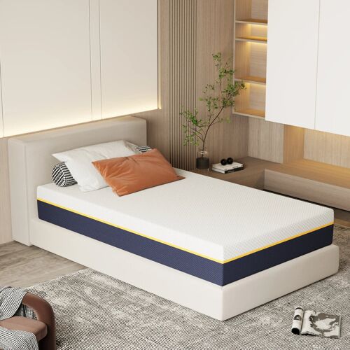 Matelas Adulte 90x190 cm, Épaisseur 21 cm, Mousse à Mémoire + Fibres de Charbon de Bambou
