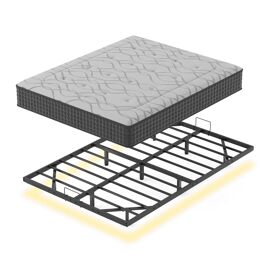 Ensemble cadre de lit métallique LED 160 x 200 cm + matelas à ressorts 30 cm