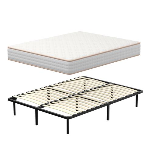 Matelas en 140x190 Mousse, Parfait Soutien,Haute Resilience Ultra Respirante+Sommiers à Lattes avec 9 Pieds pour Adulte (140x190x18cm)