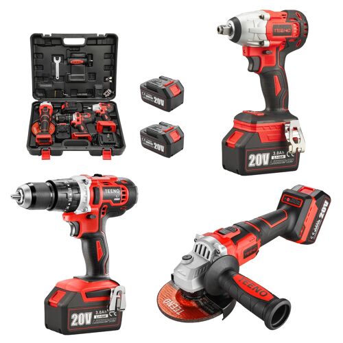 Clé à chocs Brushless+ Perceuse a Percussion+Meuleuse D'angle Brushless 3 outils 20V 2xBatteries 3Ah